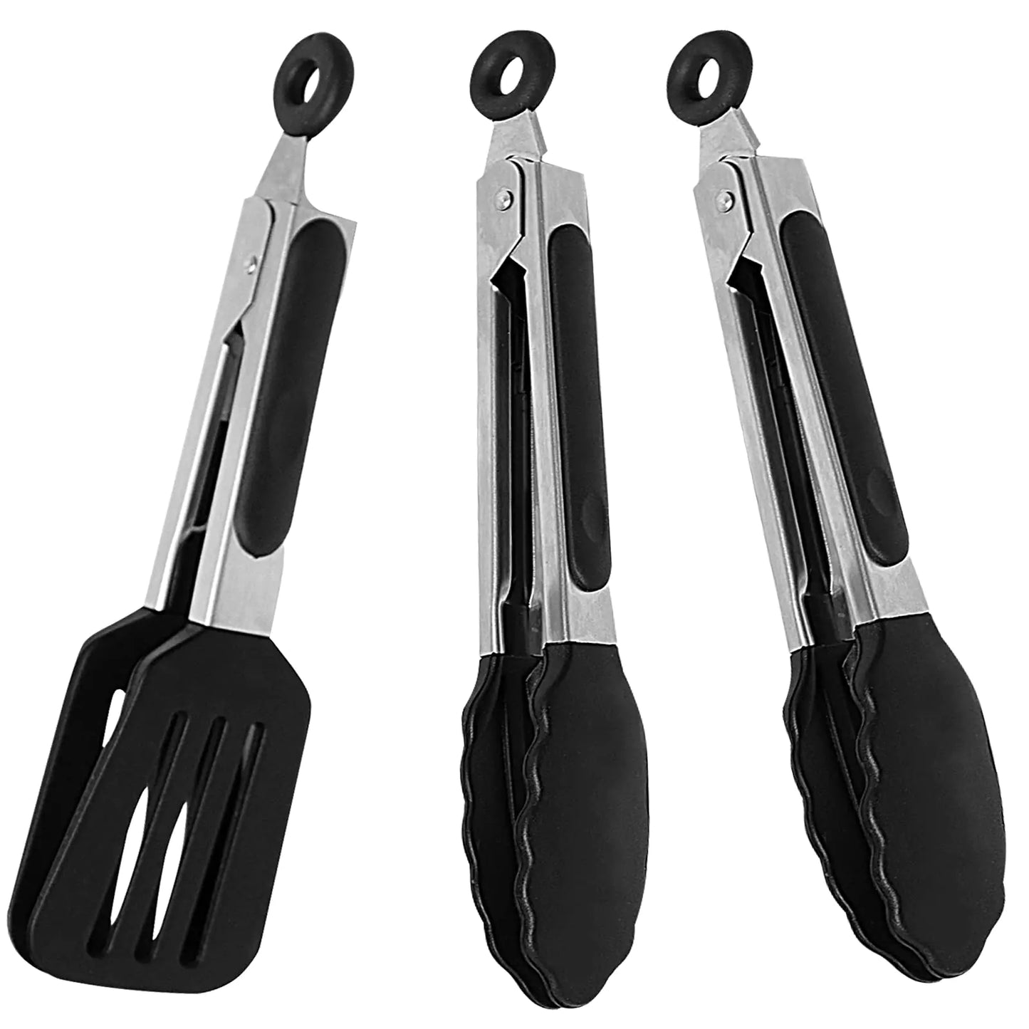 Pharamat Mini Silicone Serving Tongs Set of 3 Small Kitchen Tongs (7 inch) with Silicone Tips and Stainless Steel Handle Cooking Tongs for Salads Pasta Steaks Vegetables